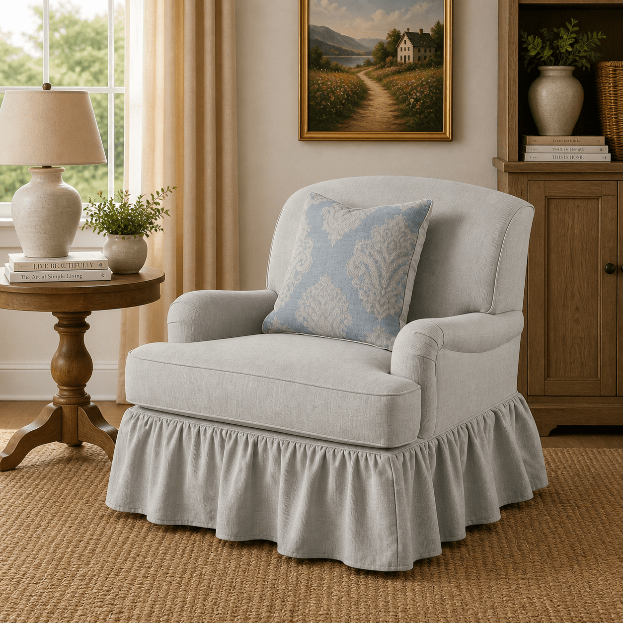 Pastel Pattern Skirted Accent Chair