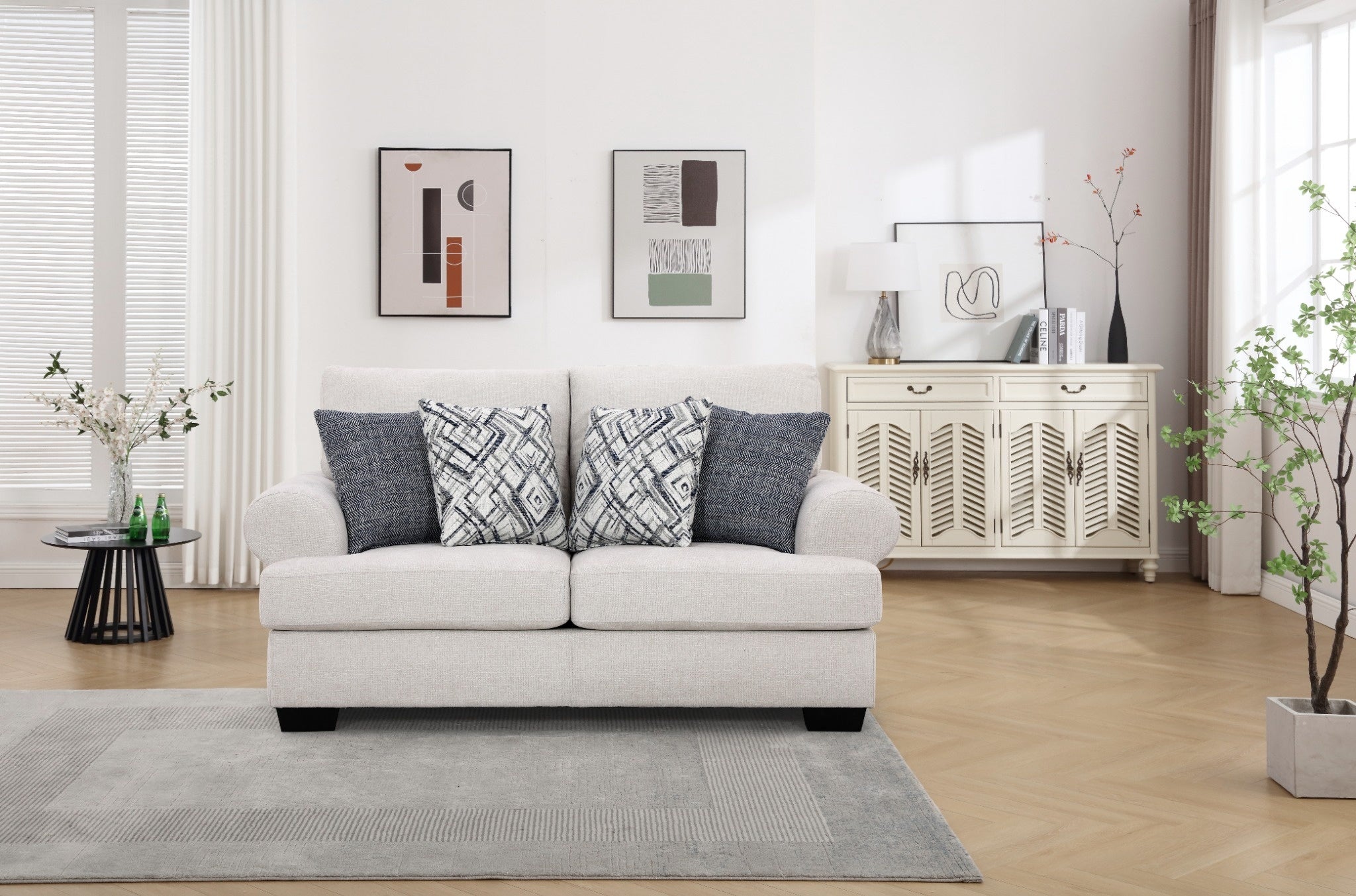 Elegant Off-White Loveseat (176cm)