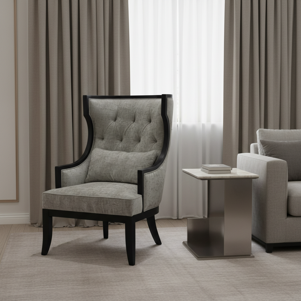 Romanian Key grey Wooden Accent Chair