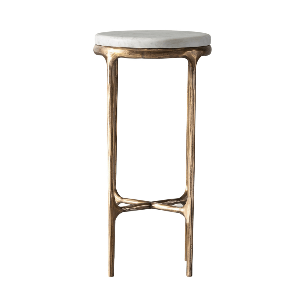 Round Silver Accent Table with Marble Top