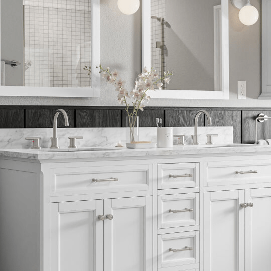 Roveland 60-in White Undermount Bathroom Vanity with Natural Carrara Marble Top
