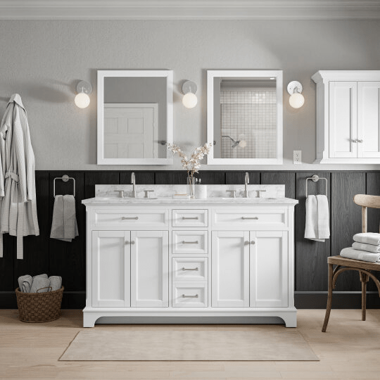 Roveland 60-in White Undermount Bathroom Vanity with Natural Carrara Marble Top