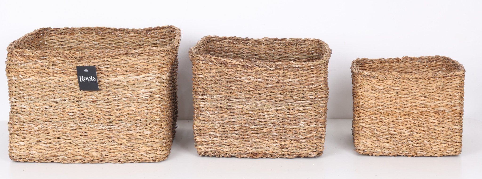 SEAGRASS SQUARE BASKET WITH SELF HANDLE - SET OF 3