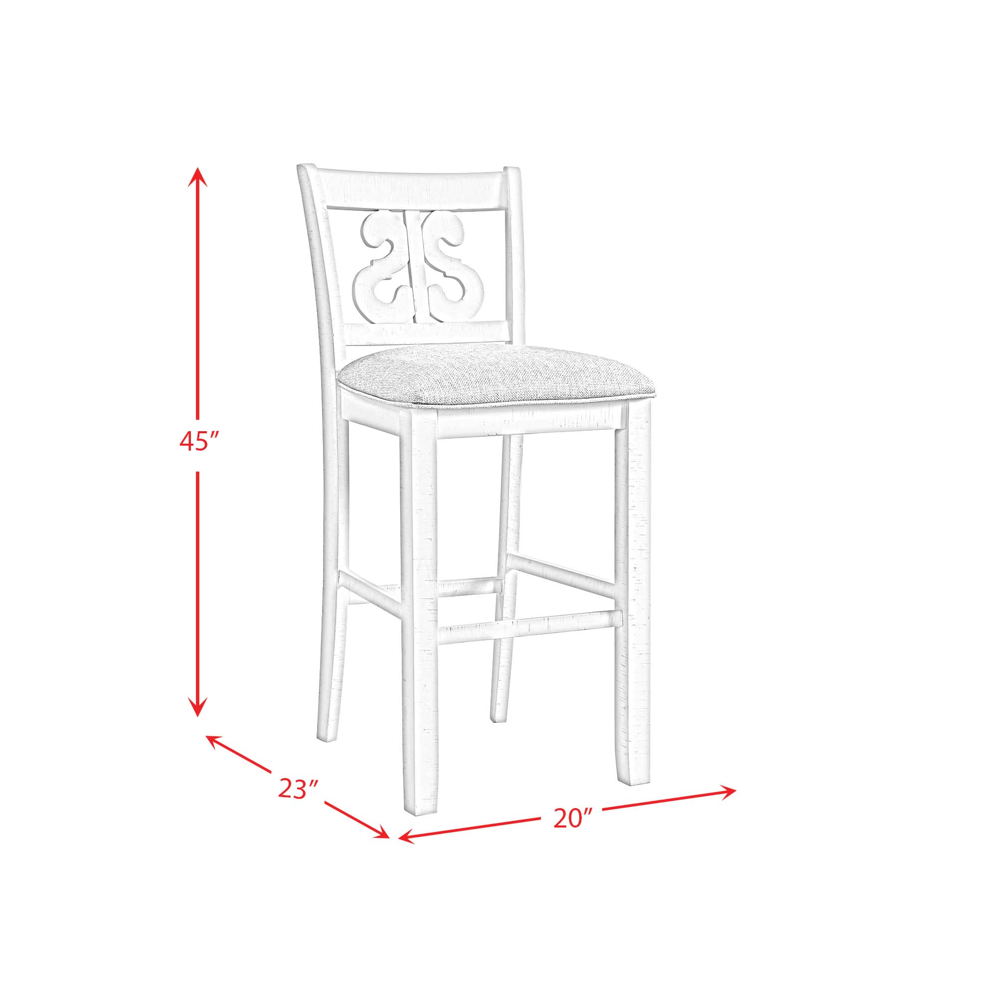 Stone 30in Bar Scroll Back Stool w/Fabric Seat in White (2 Per Carton)