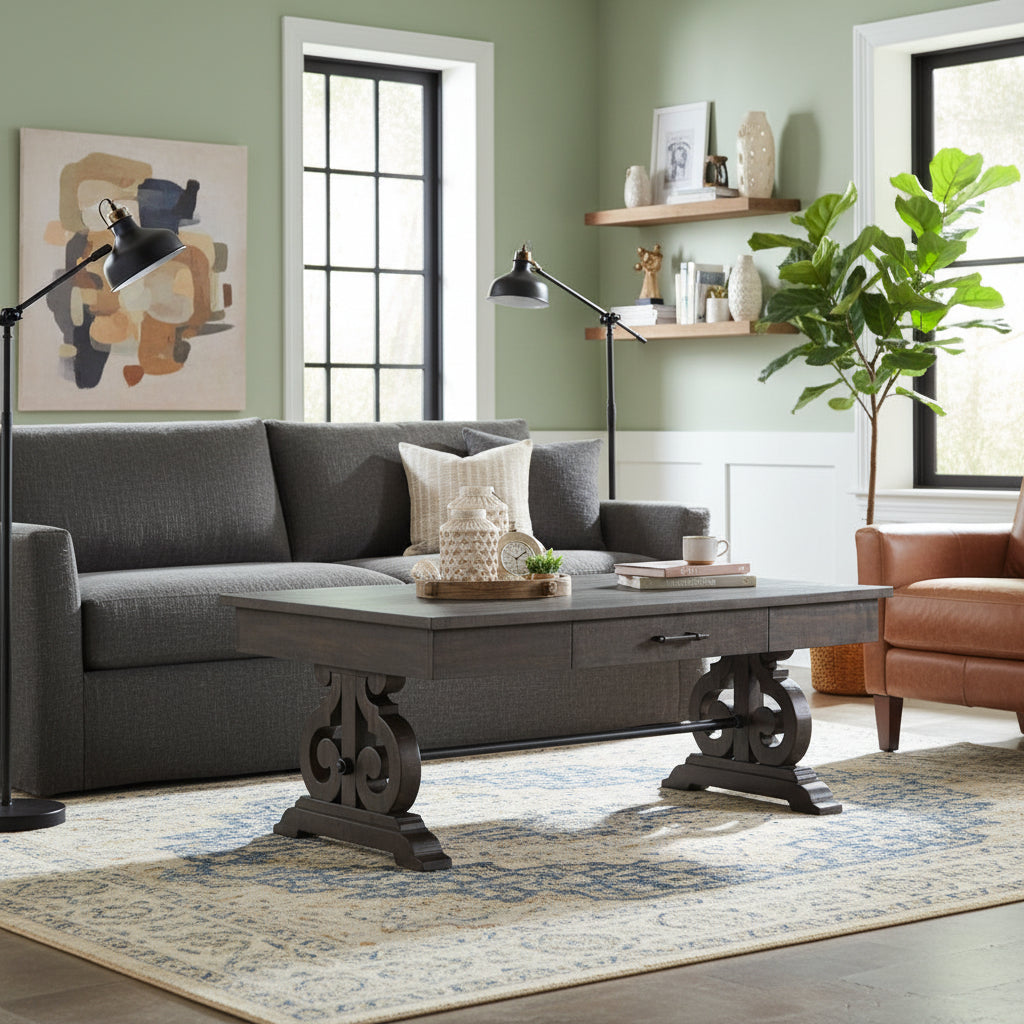 Stone Occasional Coffee Table With Pu Base
