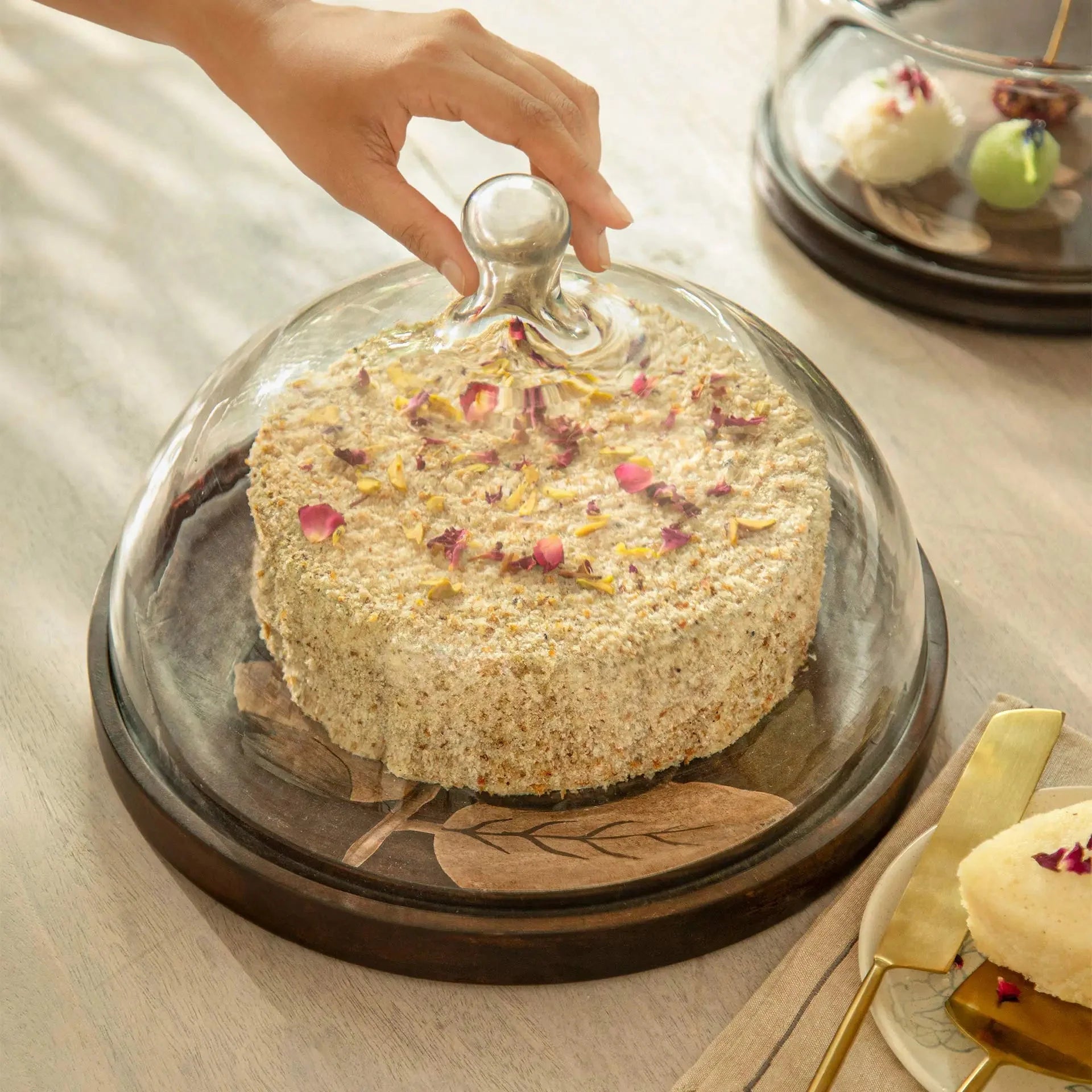 Tashi Glass Cloche With Wooden Painted Base