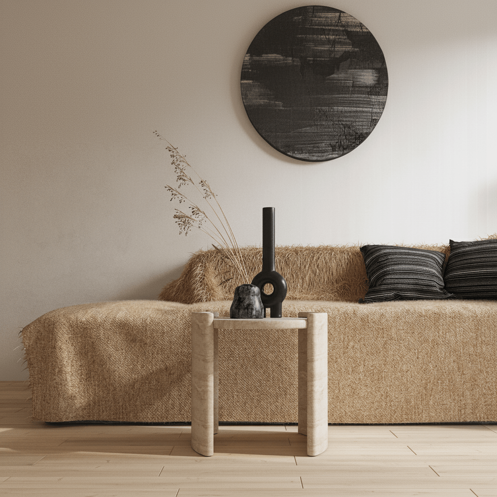 Travertine Finish Side Table