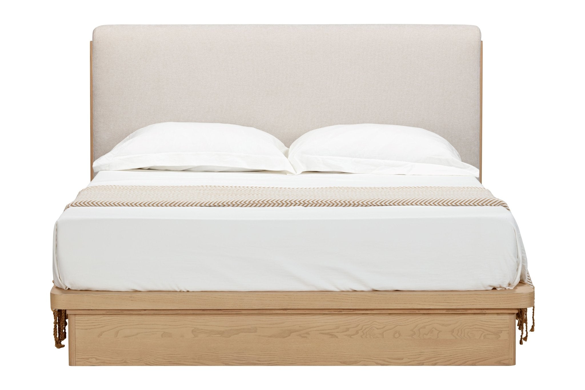 Travoli bed frame - King size Solid American ash, texstyle dine 002 cream fabric