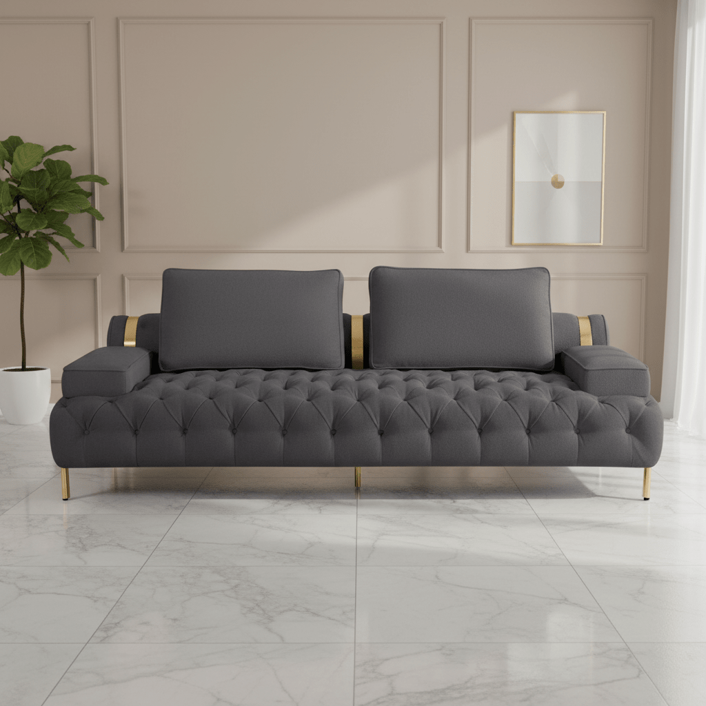 Tufting Dark Grey 3 Seater Sofa