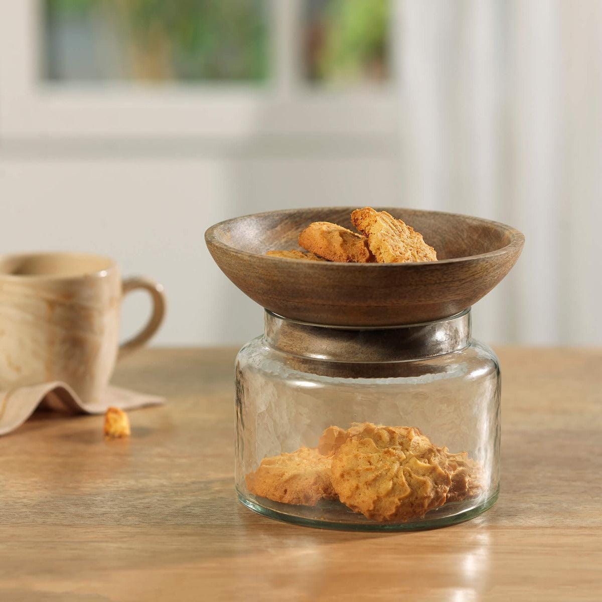 Twain Glass Jar with Wooden Bowl (Large)