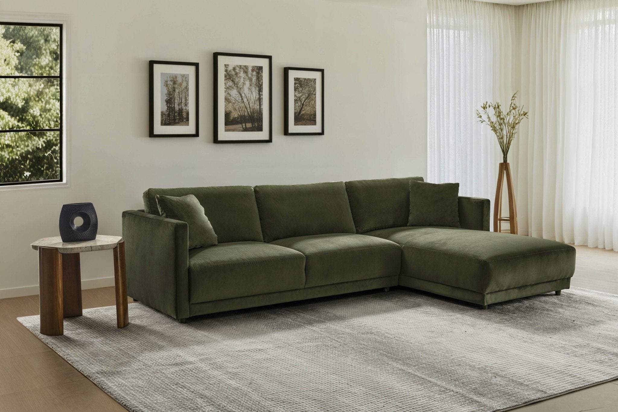 Velano Velvet Green Sectional Right
