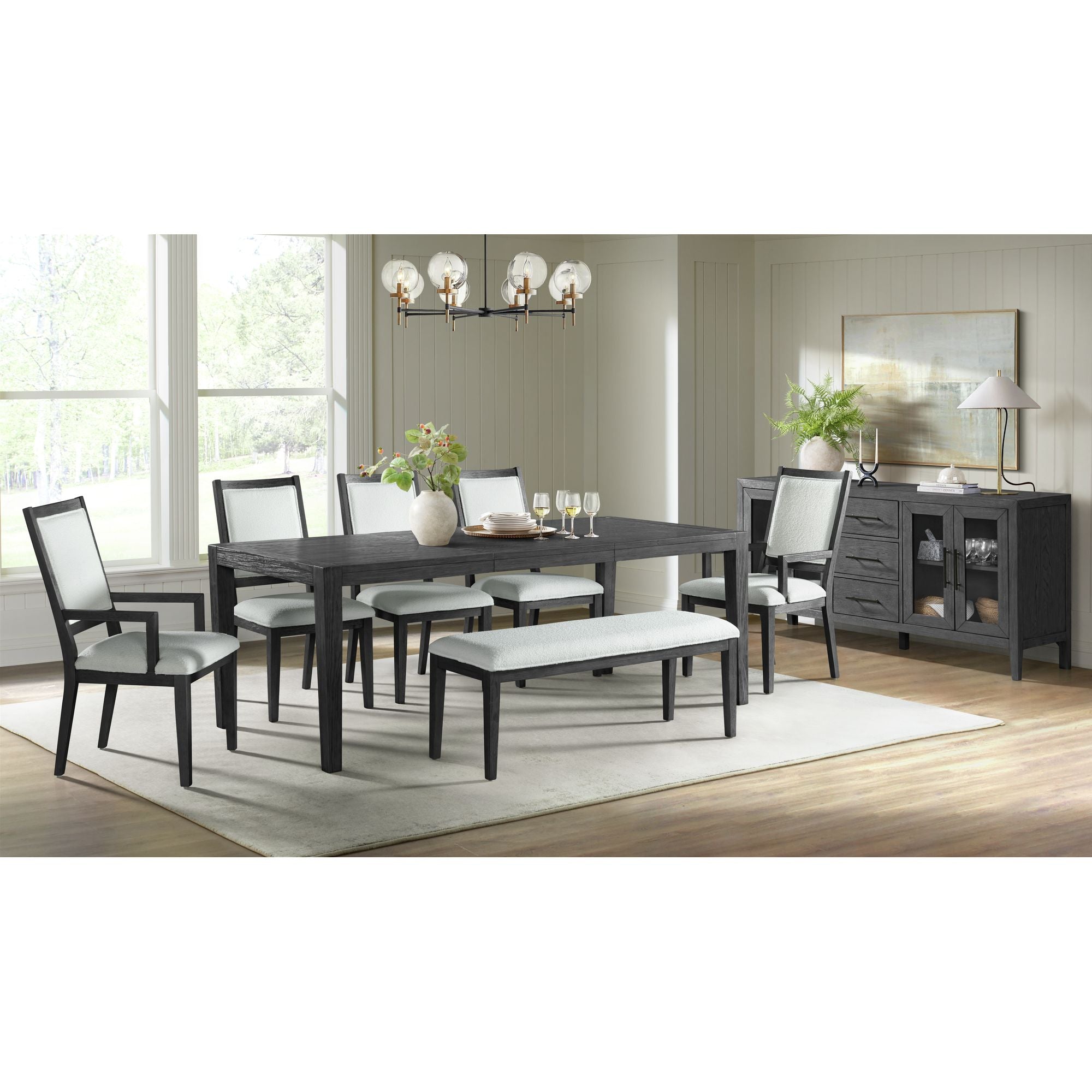 Versailles Contemporary Arm Chair with Boucle White Fabric in Black (2 Per Carton)