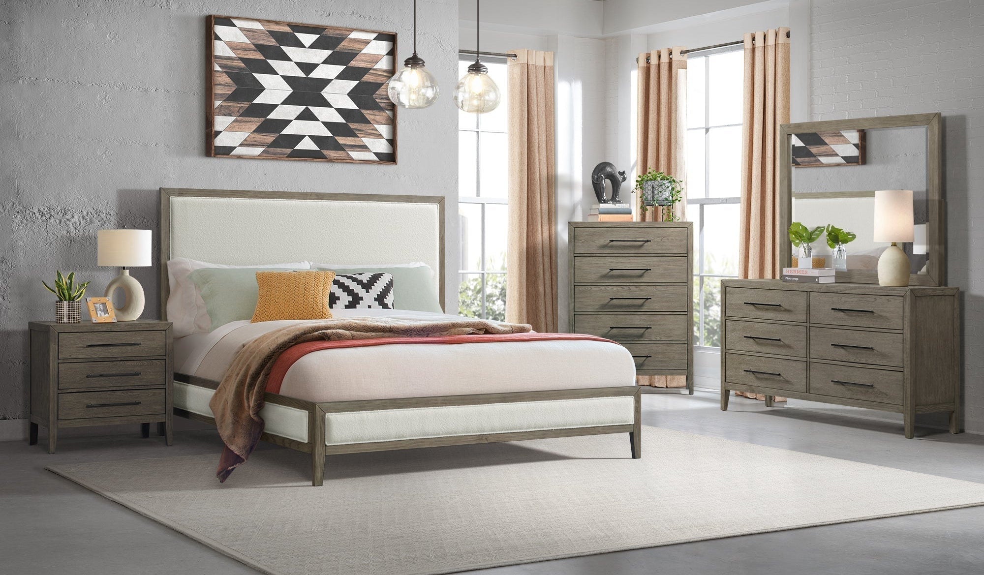 Versailles Contemporary White Bouclé King Bedroom Set