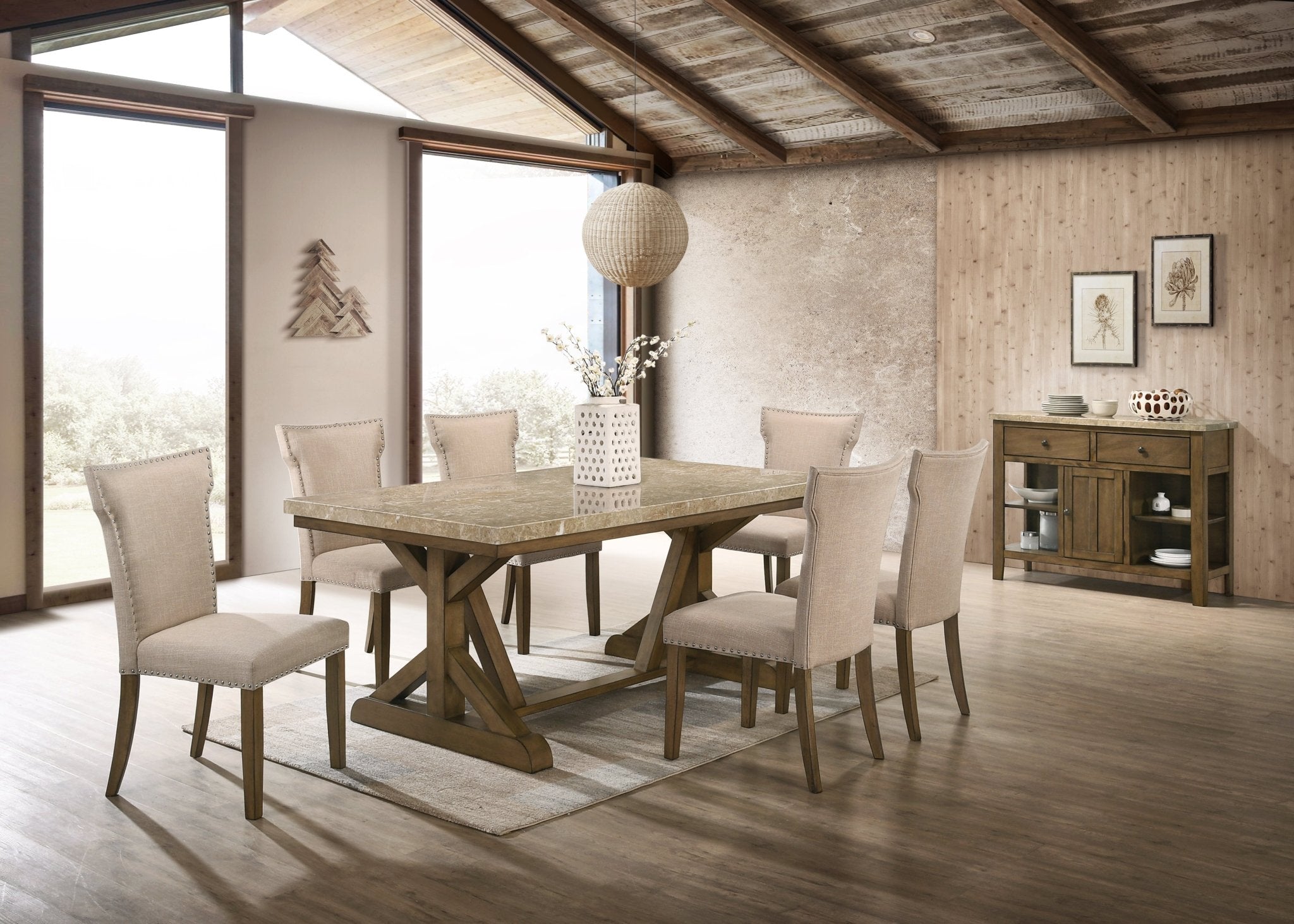 Xavier Marble Top Brown 6 Seater Dining Set