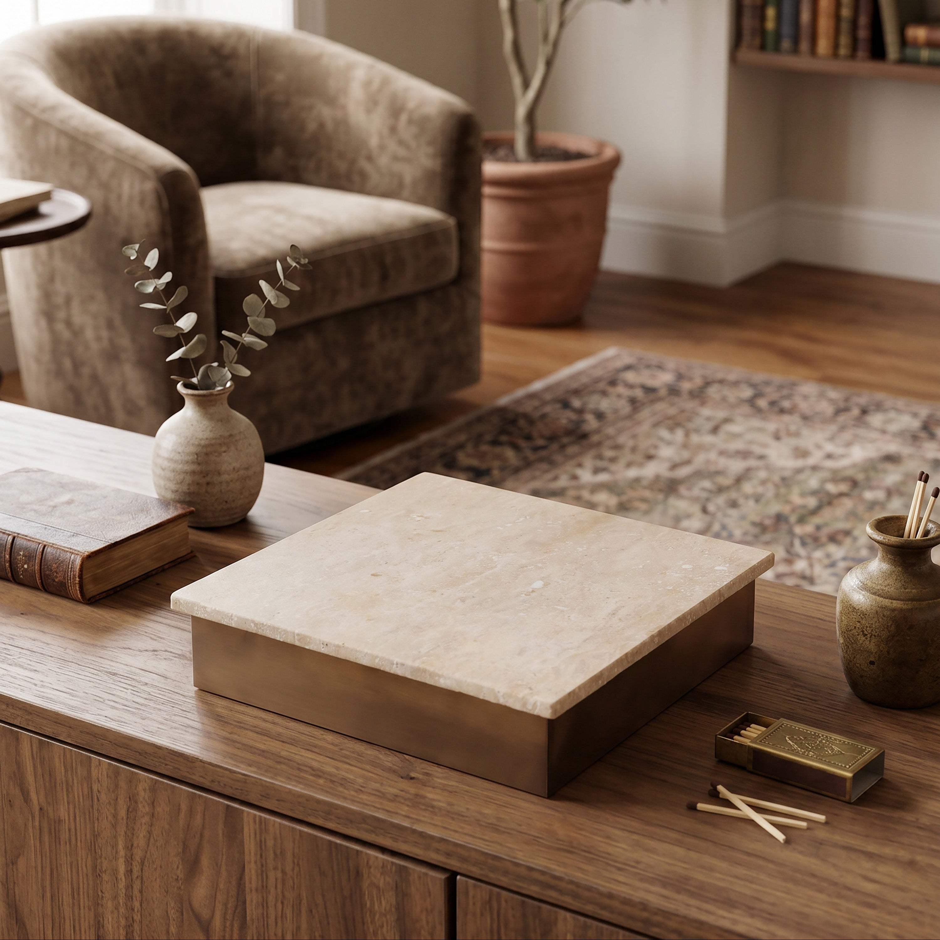 Asas SQ marble dish with metal base