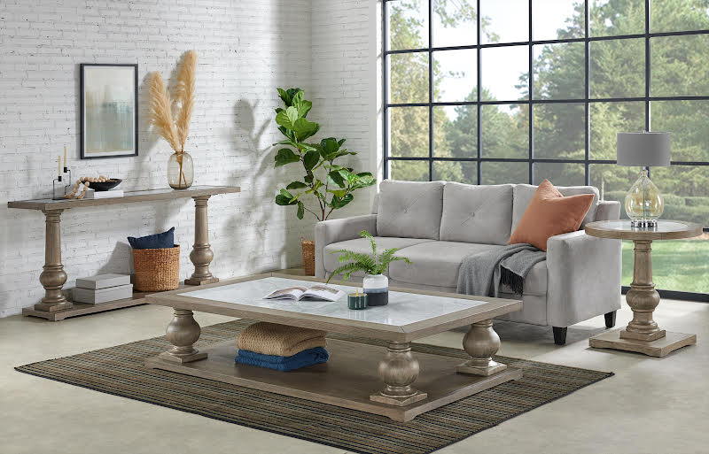 White Marble Top Grayish Brown Coffee Table