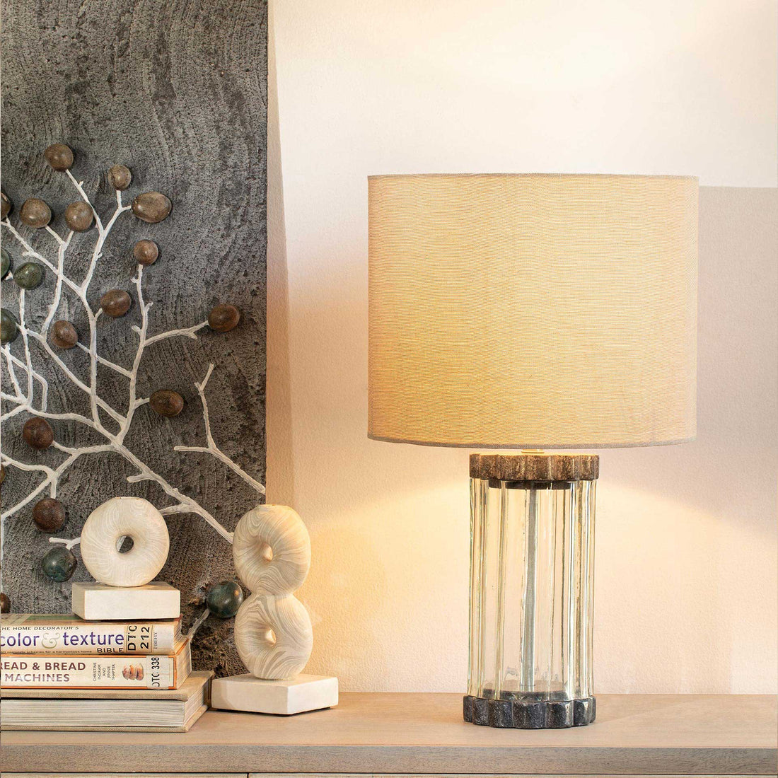 Glass/Marble Lamp W/Shade