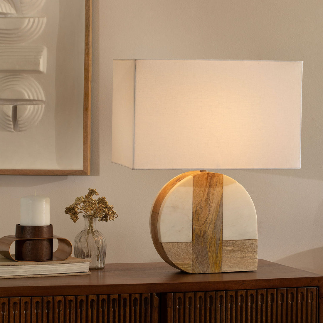 Wood / Marble Lamp W/Shade 1015SLN