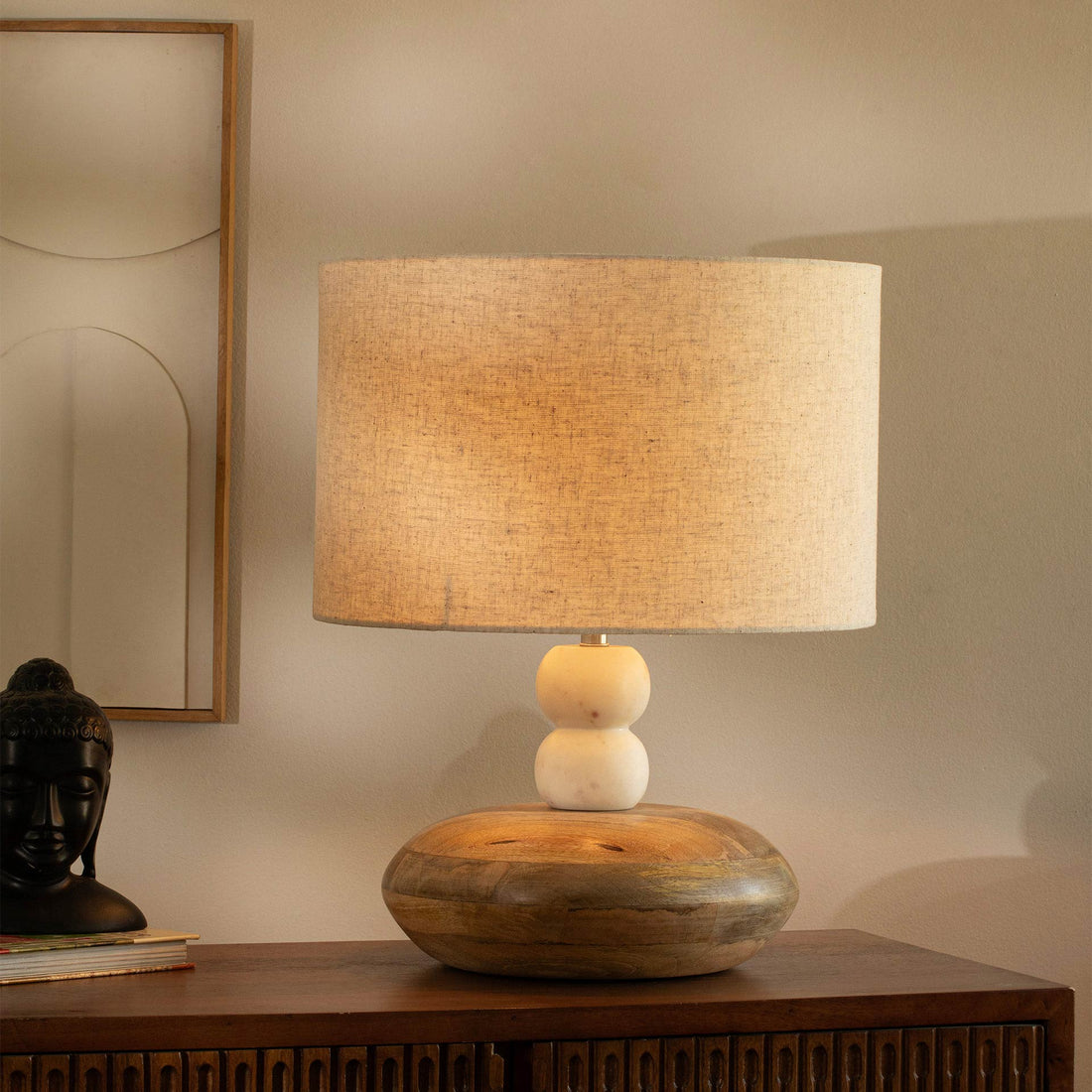 Wood /Marble Lamp W/Shade