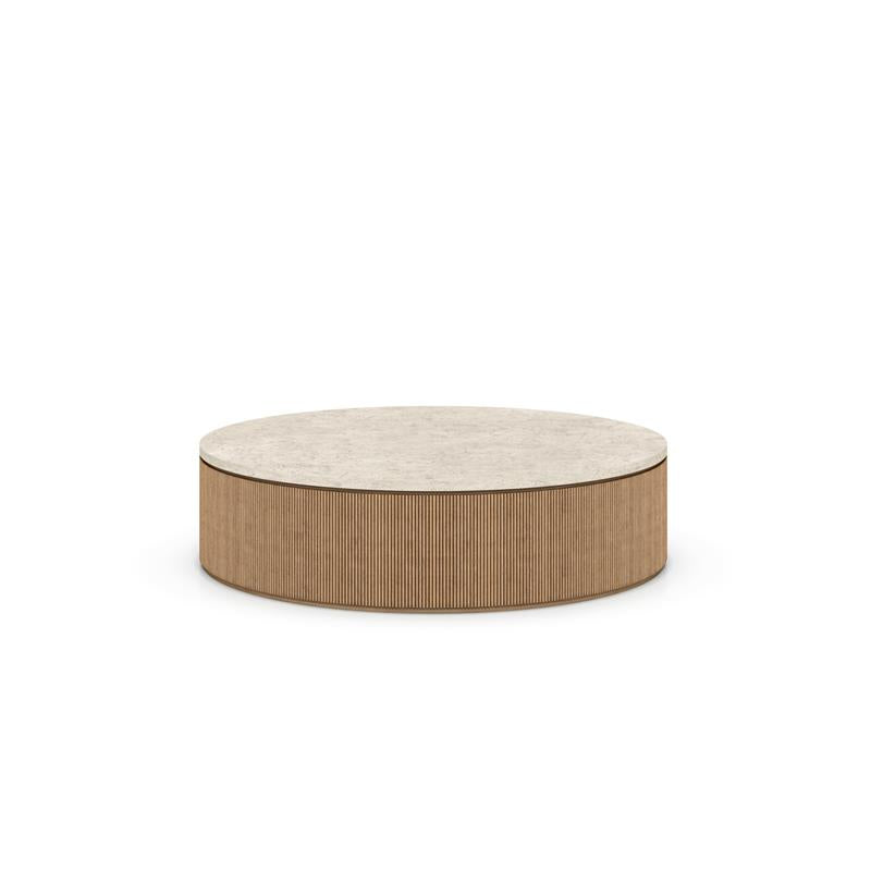 Travertine Top Natural Oak Round Coffee Table