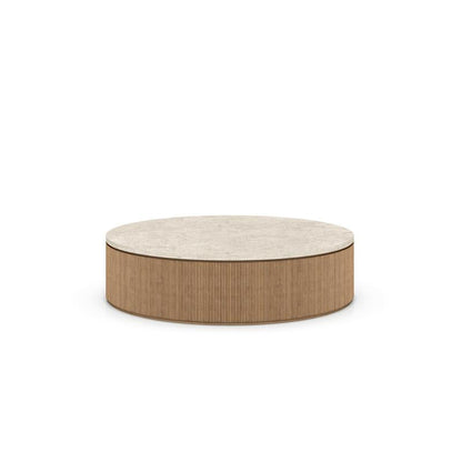 Travertine Top Natural Oak Round Coffee Table