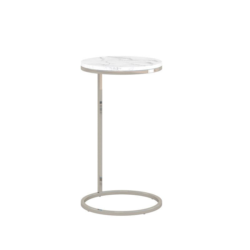 14Inch Brushed Nickel Martini Round Table With Carrara Marble