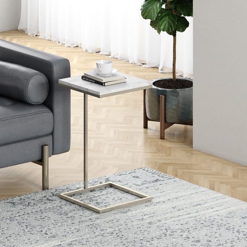 14Inch Brushed Nickel Martini Square Table With Carrara Marble