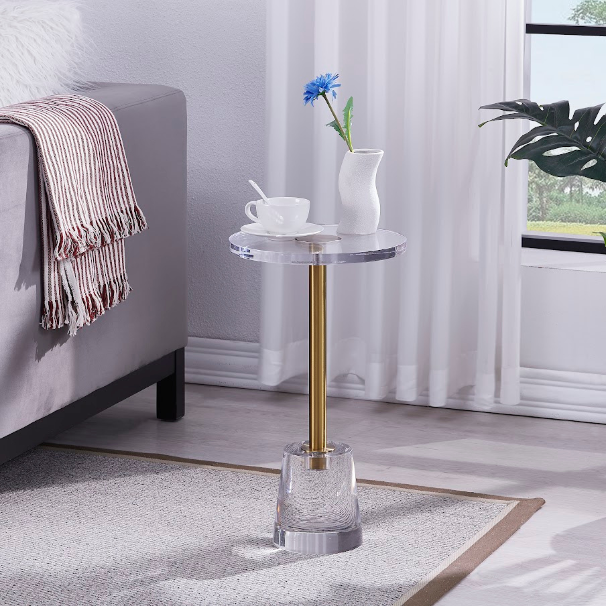 Acrylic Accent table with Crystal marble base (8785160175937)