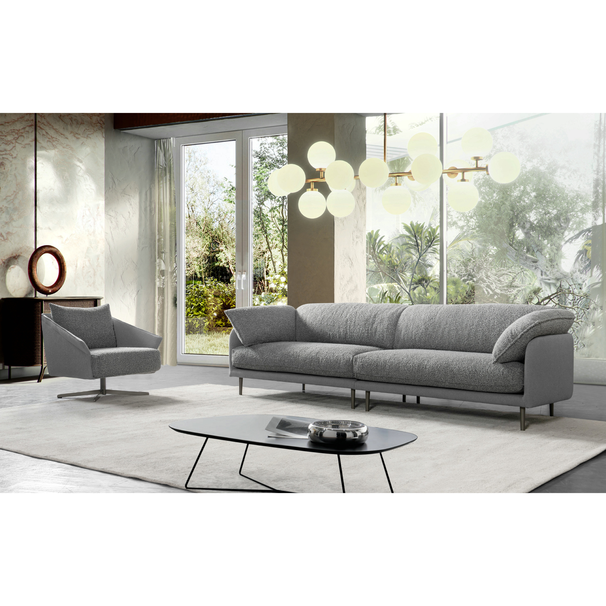 Ahad Grey Boucle 4 Seater Sofa