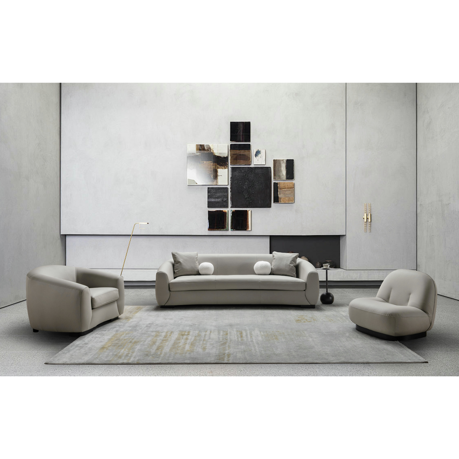 Boucle brown leather sofa