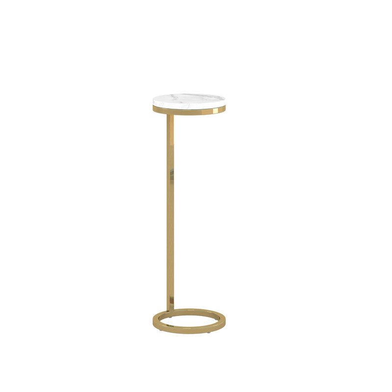 8Inch Shiny Gold Martini Round Table With Carrara Marble