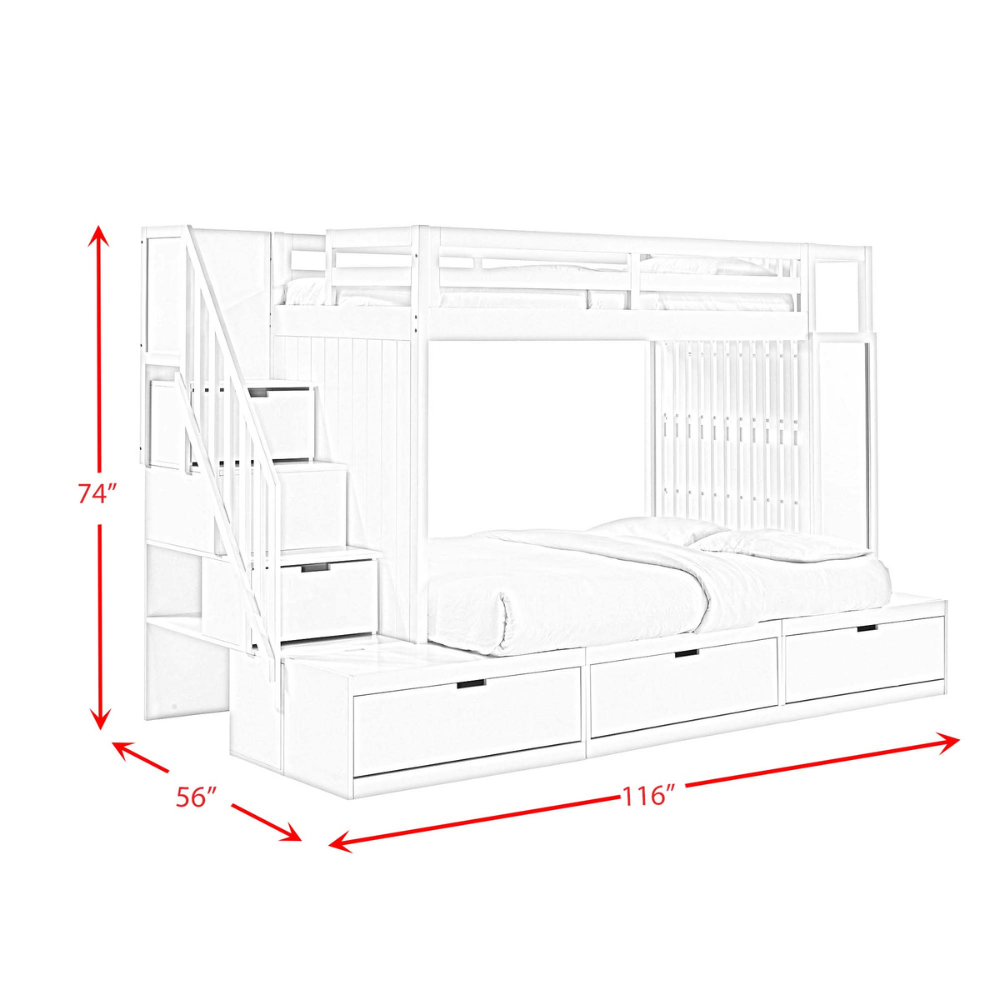 Brian Twin Over Full Bunk Bed W/Three Storage Drawers In White (6630958334048)