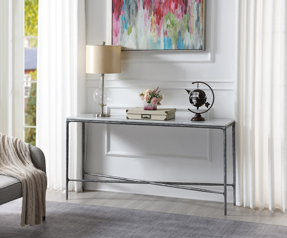 Silver Console Table with Marble Top