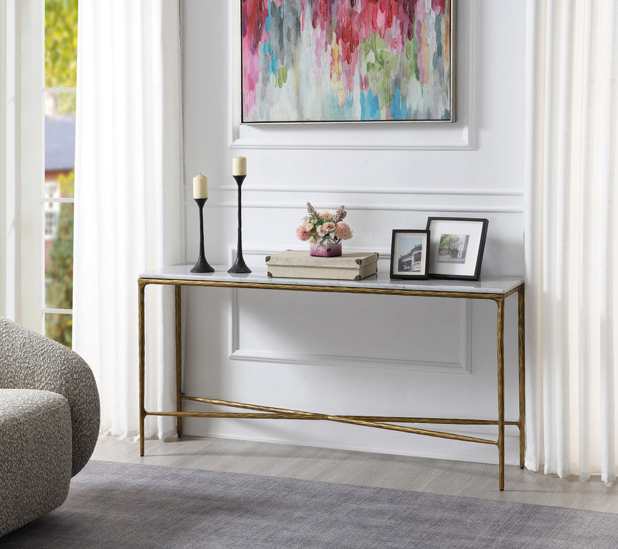 Gold Console Table with Marble Top