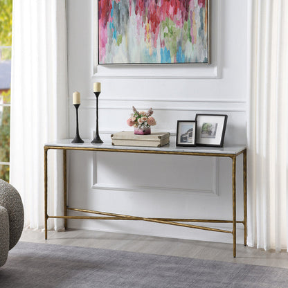 Silver Console Table with Marble Top