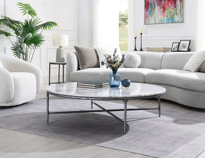 Round Silver Coffee Table with Marble Top