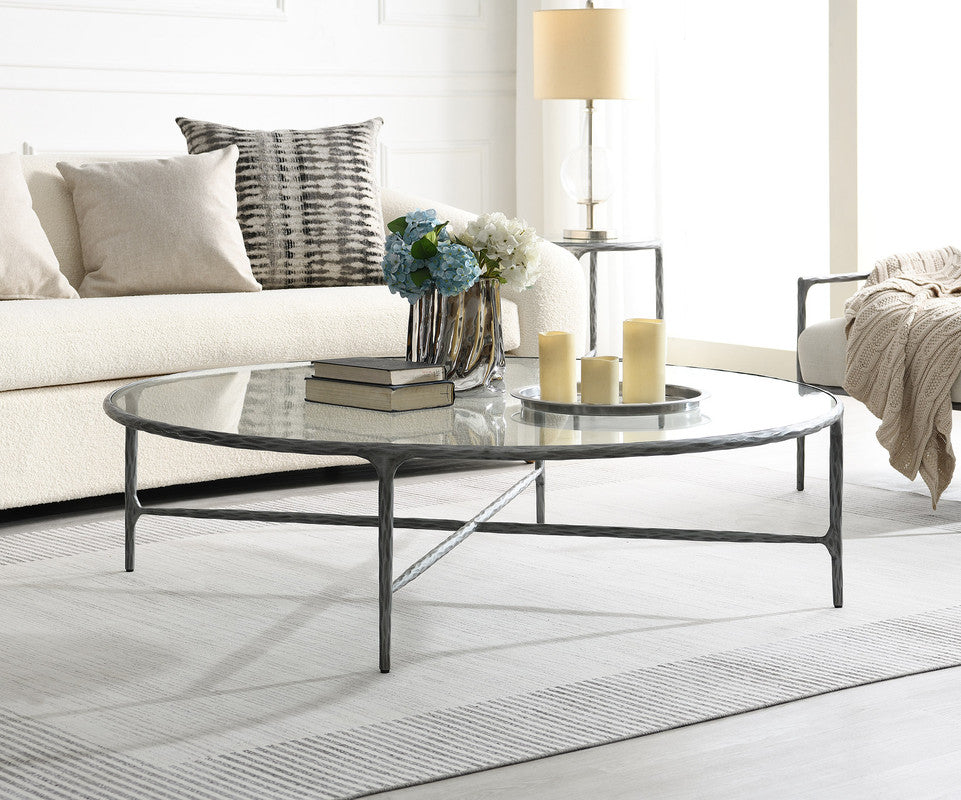 Round Silver Coffee Table with Glass Top