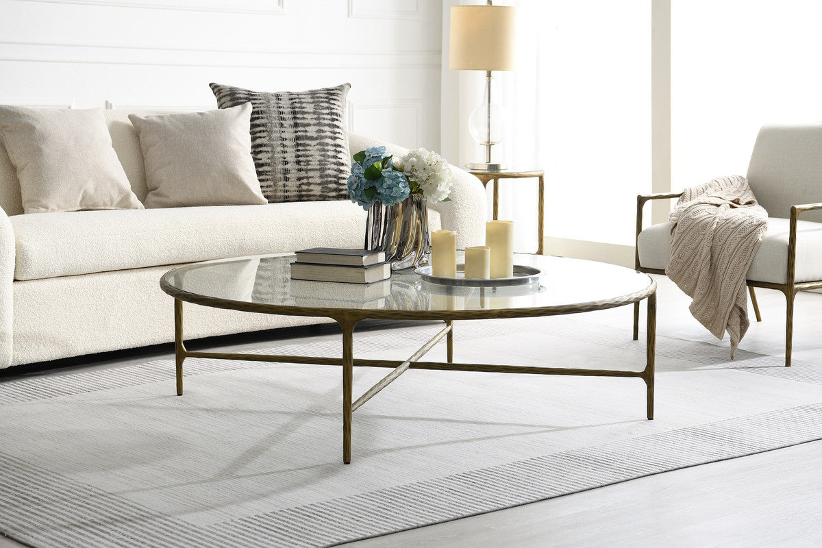 Round Silver Coffee Table with Glass Top