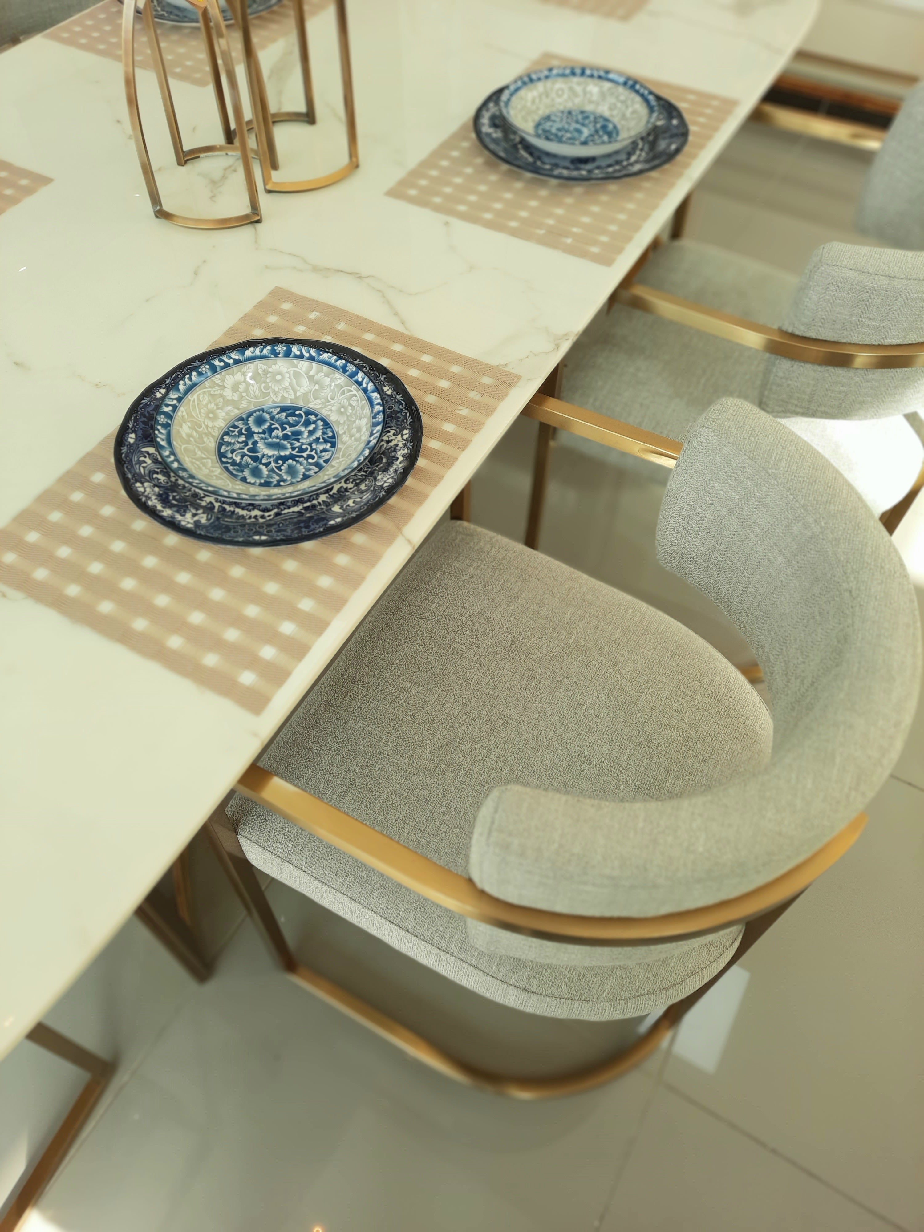 Alexa Dining Table Gold Base and 200 CM White Marble 6 Person