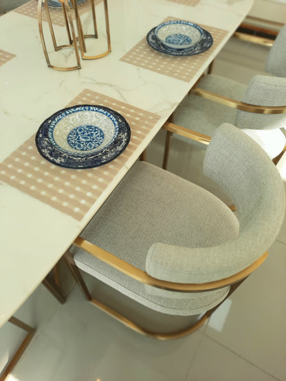 Alexa Dining Table Gold Base and 200 CM White Marble 6 Person