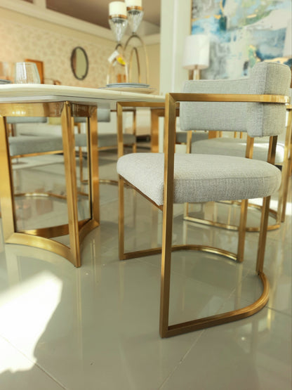 Alexa Dining Table Gold Base and 200 CM White Marble 6 Person
