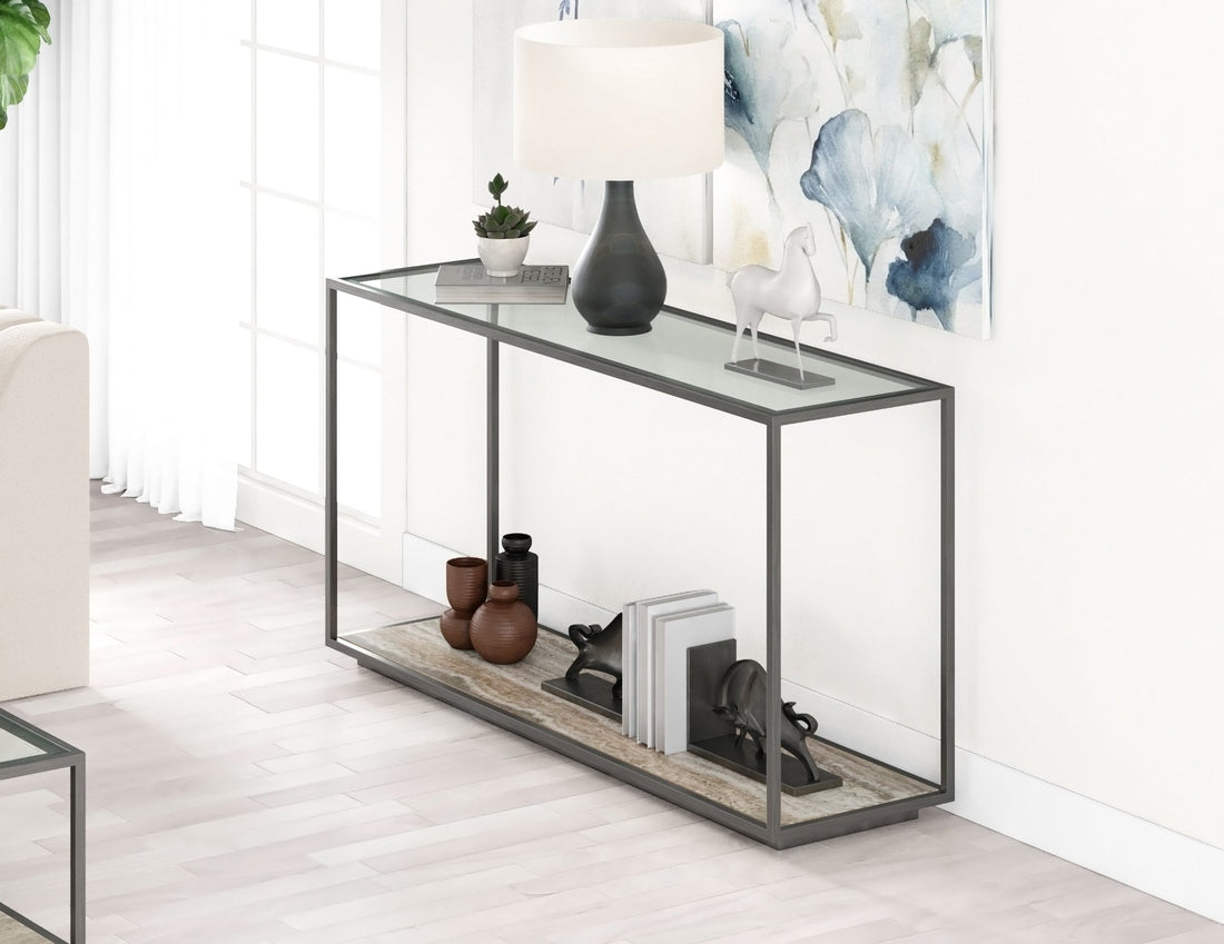 Amerah CONSOLE TABLE - Gray Travertine Grey Finish