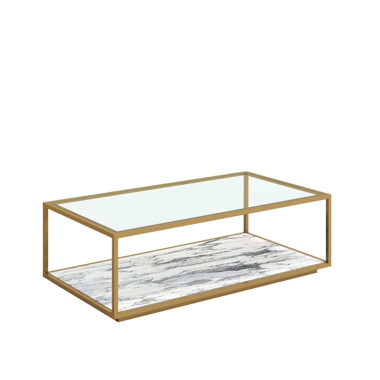 Amerah REC COFFEE TABLE - White Arabescato Gold Finish