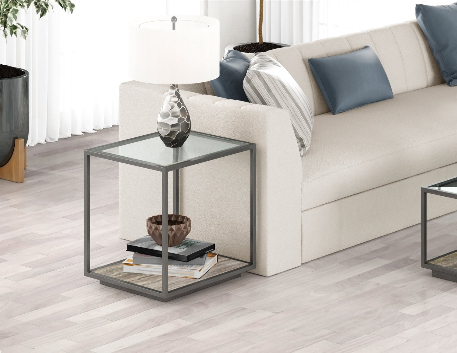 Amerah END TABLE - Gray Travertine Grey Finish