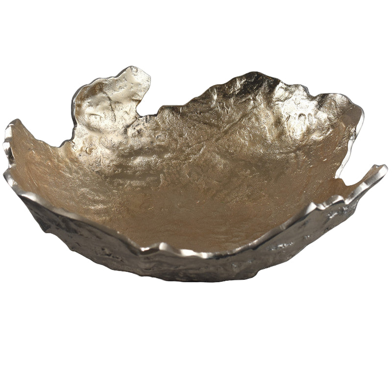 Silver leaf-shaped bowl on a white background