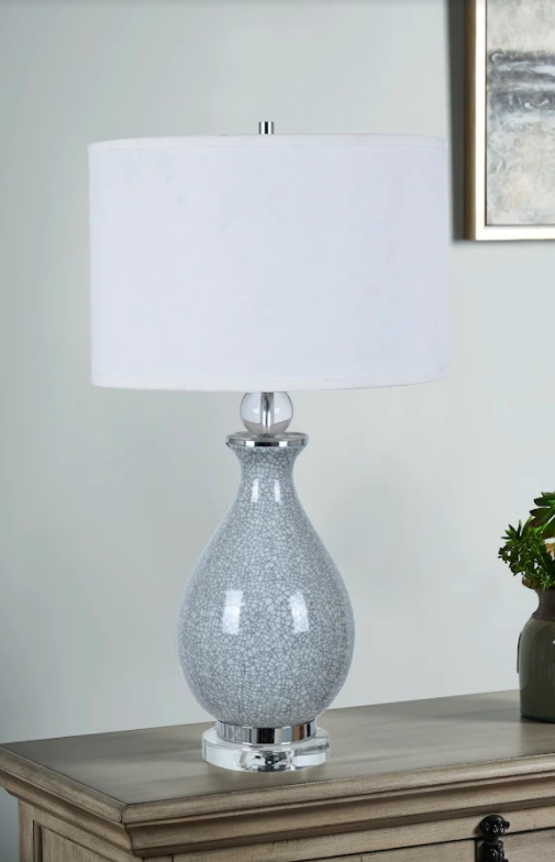 Jarvis Table Lamp  28&quot;Ht.,Ceramic&amp;Crystal  Blue Crackle Fini