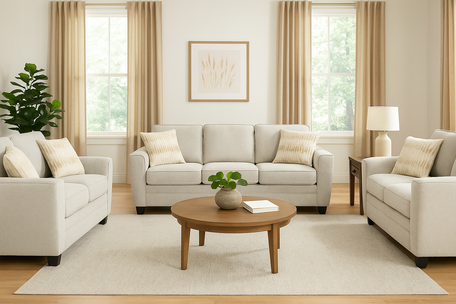 Confa Beige Living Room Set (Sofa + 2 Loveseat)
