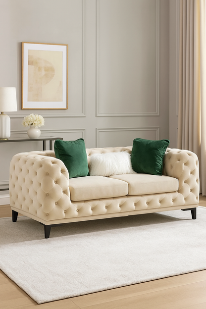 Statement Tuft Off-White Loveseat (176cm)