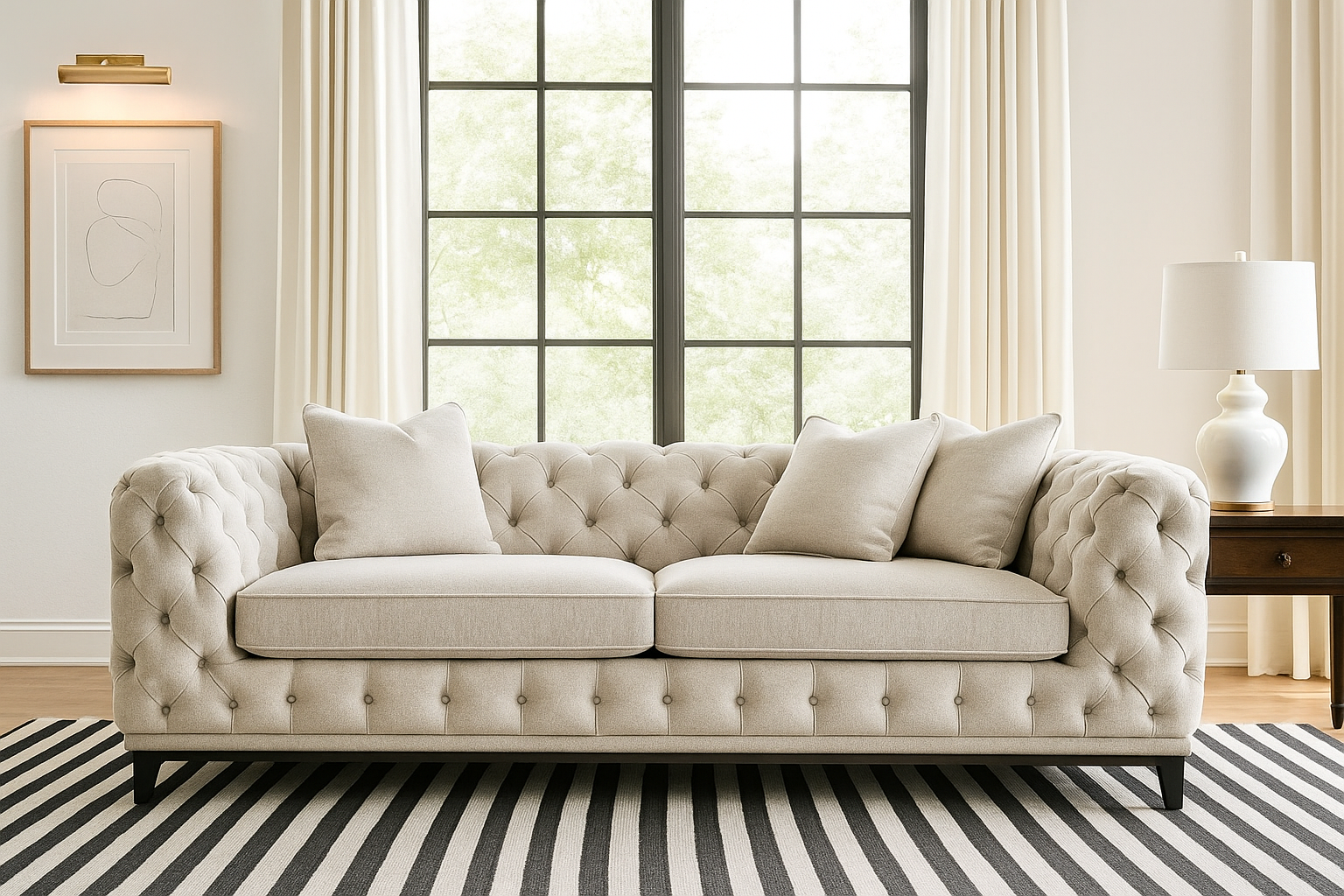 Plain Tuft 3 Seater Sofa