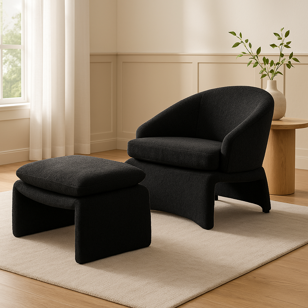 Adrian Black Accent Chair + Ottoman